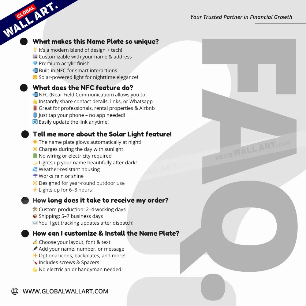 Customizable Solar Light Acrylic House Name Plate