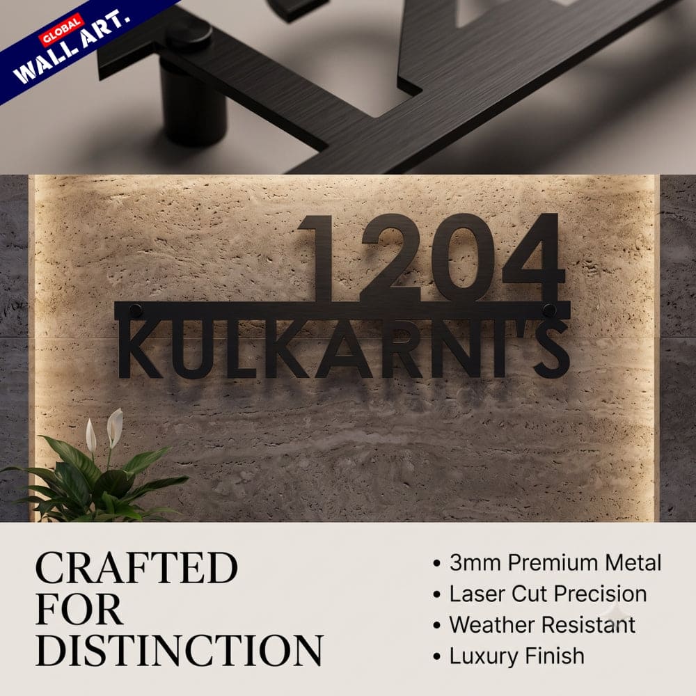 3D Modern Metal Name Plate with House Number