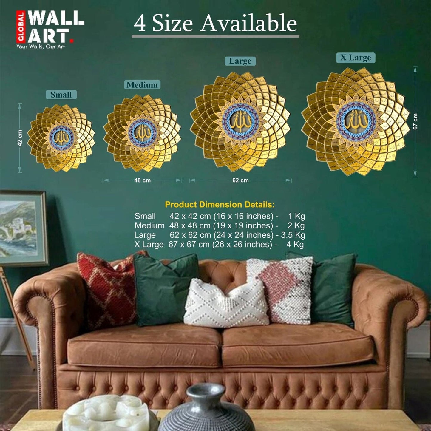 3D Metal 99 Names of Allah Islamic Wall Art (Asma ul Husna)