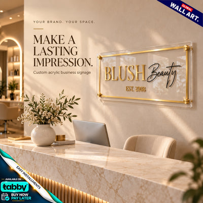 Custom Rectangular Acrylic Business Wall Sign with 3D Gold Lettering | Premium Logo & Reception Sign