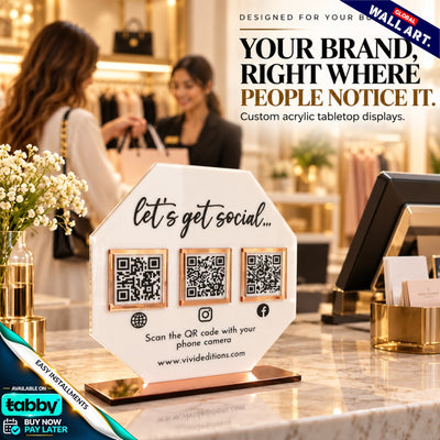 Custom Octagon Acrylic QR Code Display Sign | Social Media, Payment & Business QR Stand