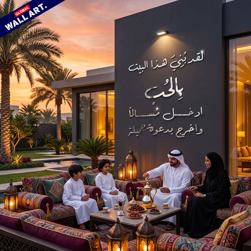 This House Was Built with Love" 3D Silver Acrylic Wall Art (لقد بني هذا البيت بالحب) Global Wall Art
