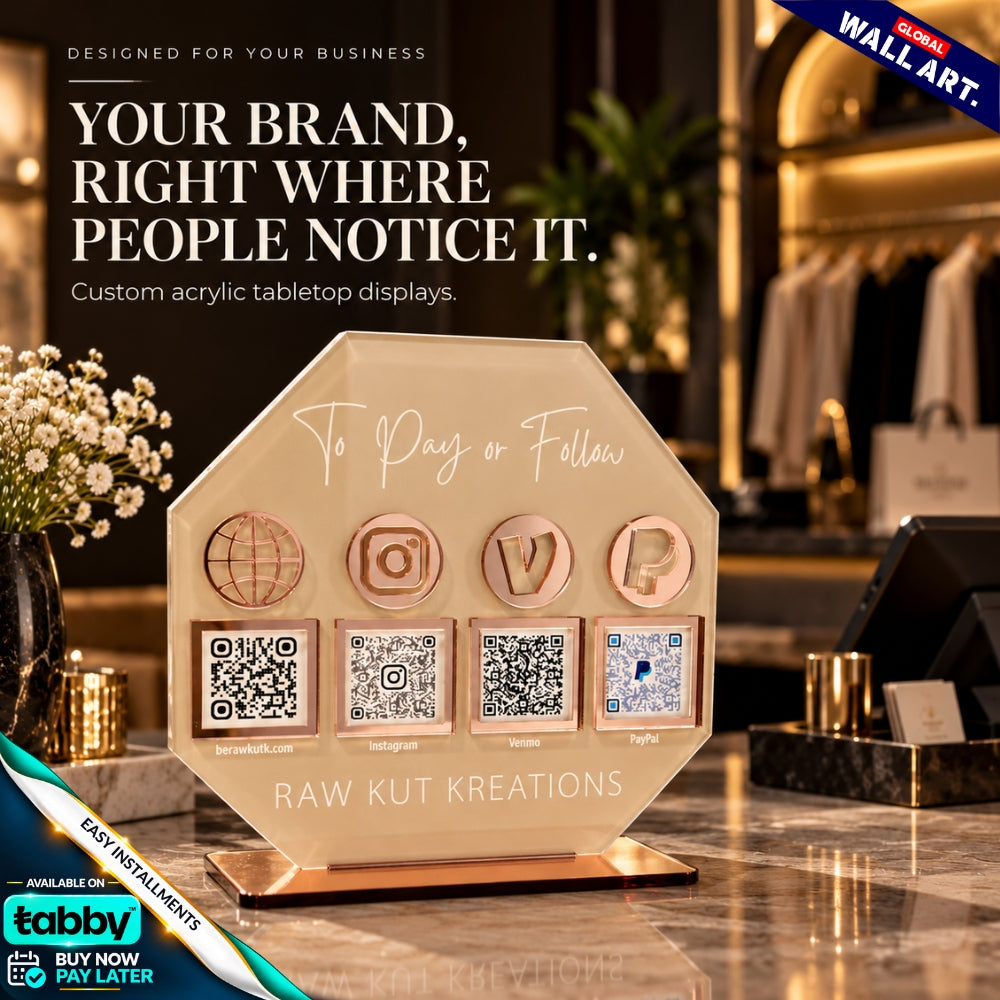 Custom Octagon Acrylic QR Code Display Sign | Social Media, Payment & Business QR Stand