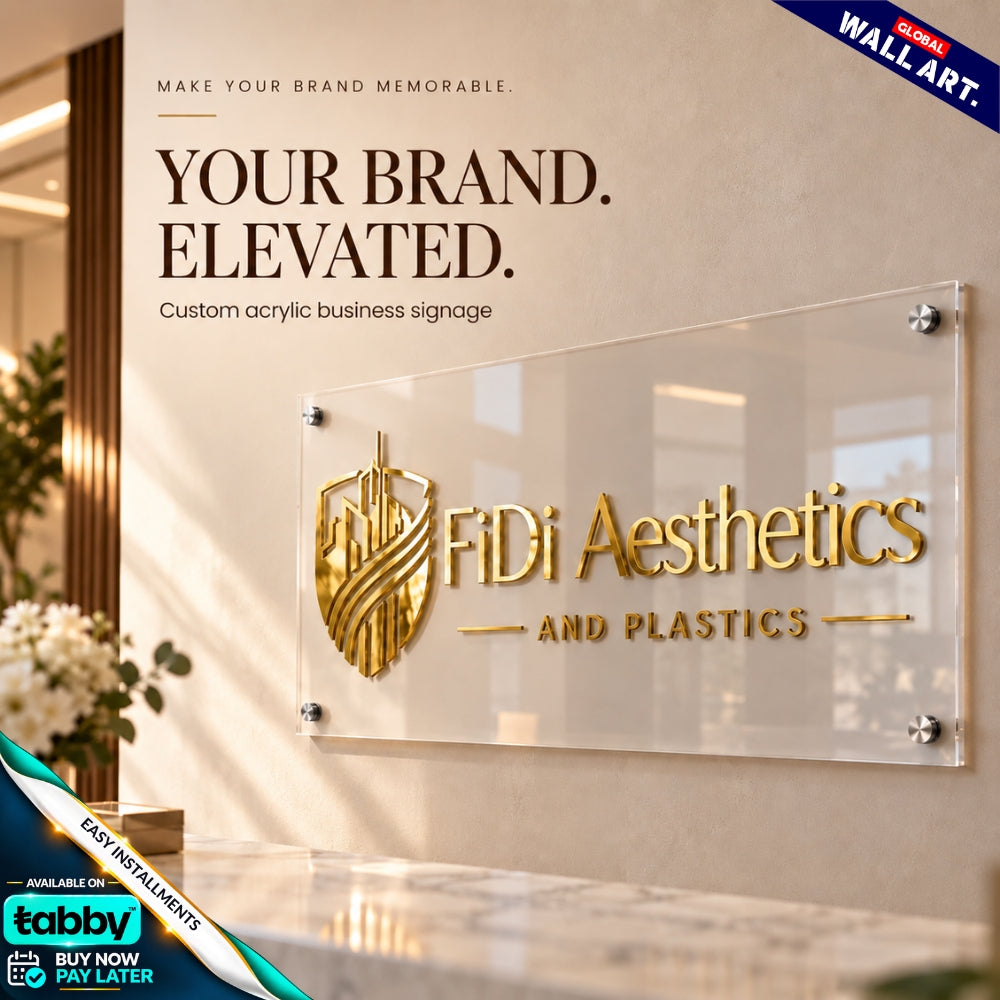 Custom Rectangular Acrylic Business Wall Sign with 3D Gold Lettering | Premium Logo & Reception Sign