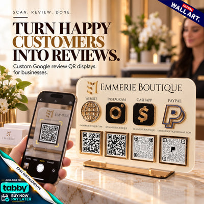 Custom rounded rectangle acrylic multi QR code social media display stand with personalized business branding