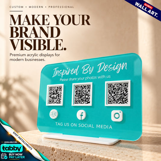 Custom rounded rectangle acrylic multi QR code social media display stand with personalized business branding