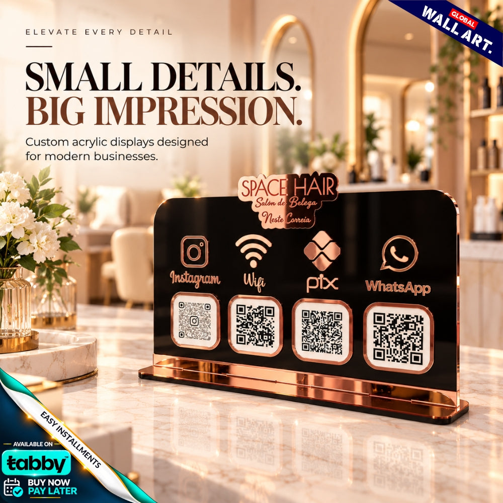 Custom rounded rectangle acrylic multi QR code social media display stand with personalized business branding