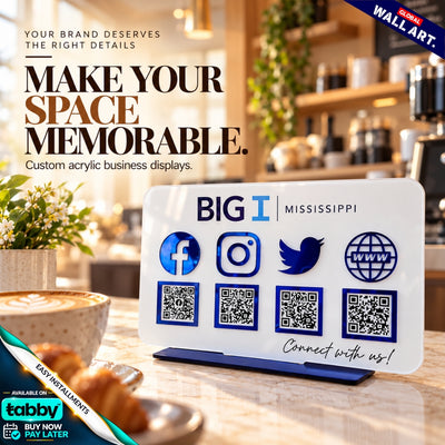 Custom rounded rectangle acrylic multi QR code social media display stand with personalized business branding