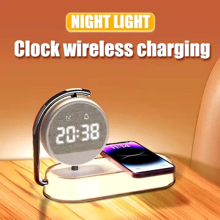 Multifunctional LED Desktop 15W 3 in 1 Wireless Charger + Alarm Clock + Night Lamp