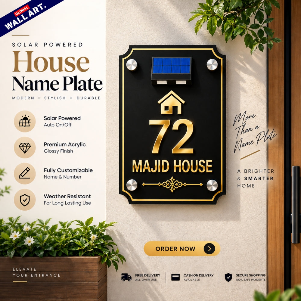 Custom Decorative Corner Acrylic House Name Plate with Solar LED Light - Global Wall Art