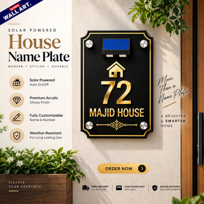 Custom Decorative Corner Acrylic House Name Plate with Solar LED Light - Global Wall Art