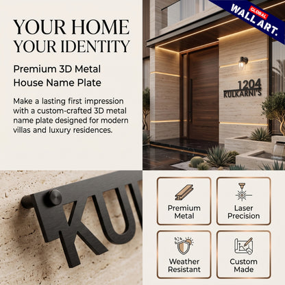 3D Modern Metal Name Plate with House Number