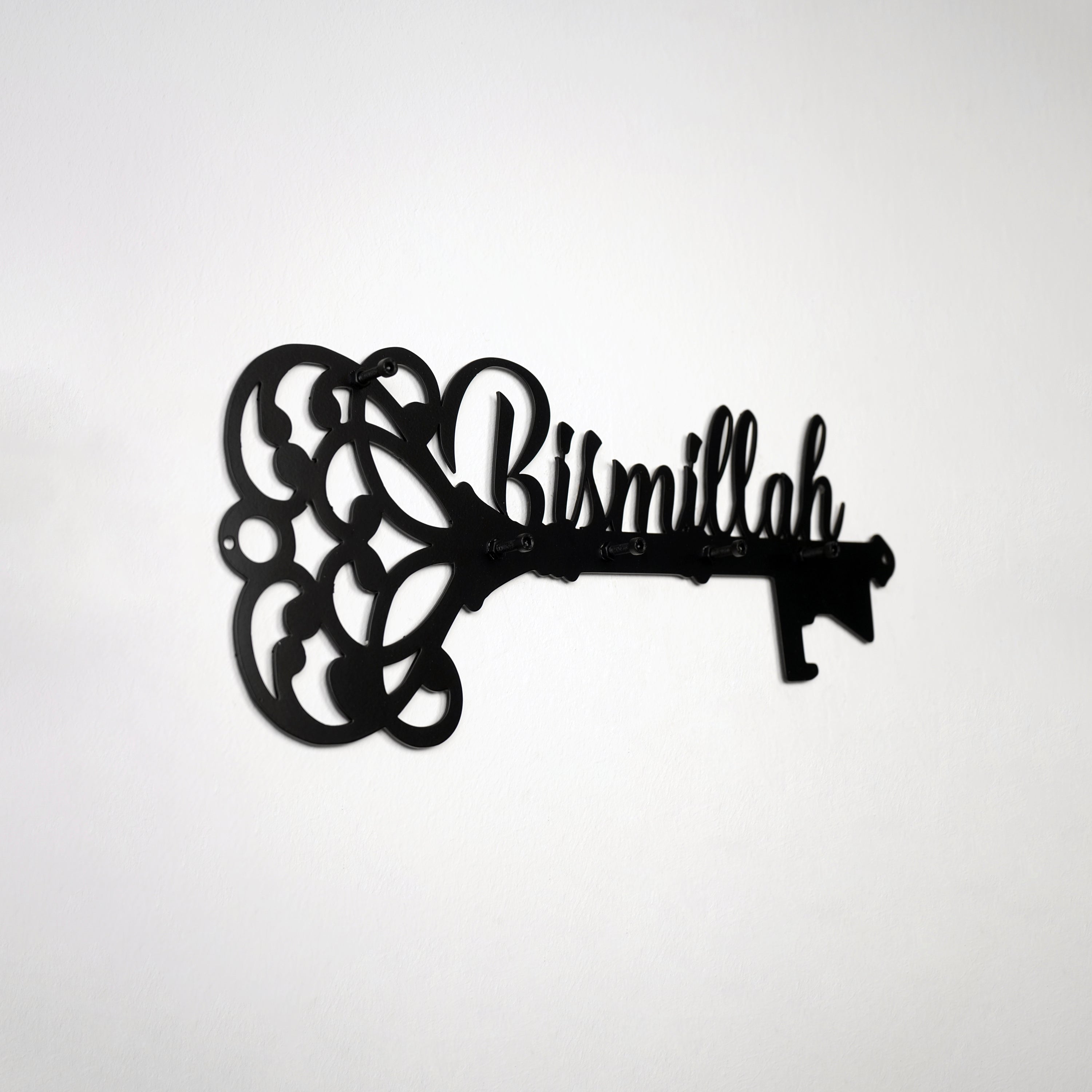 Bismillah Key Holder with Latin Calligraphy: Stylish Wall Art Decor - Global Wall Art