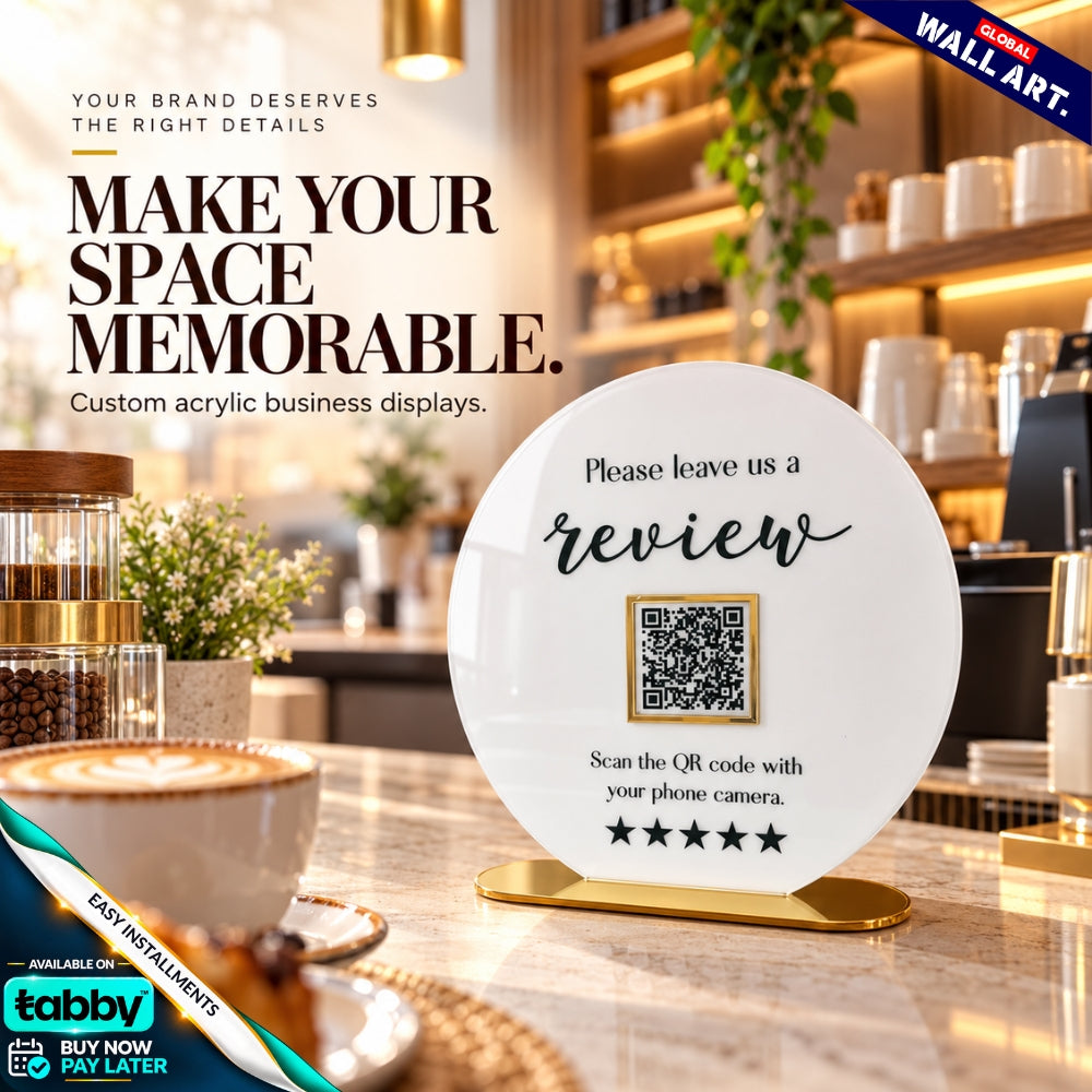 Custom Round Acrylic QR Code Sign | Multi QR Social Media Display Stand