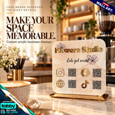Custom Square Acrylic QR Code Sign | Multi QR Social Media Display