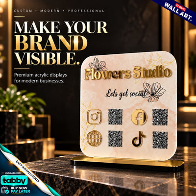 Custom Square Acrylic QR Code Sign | Multi QR Social Media Display