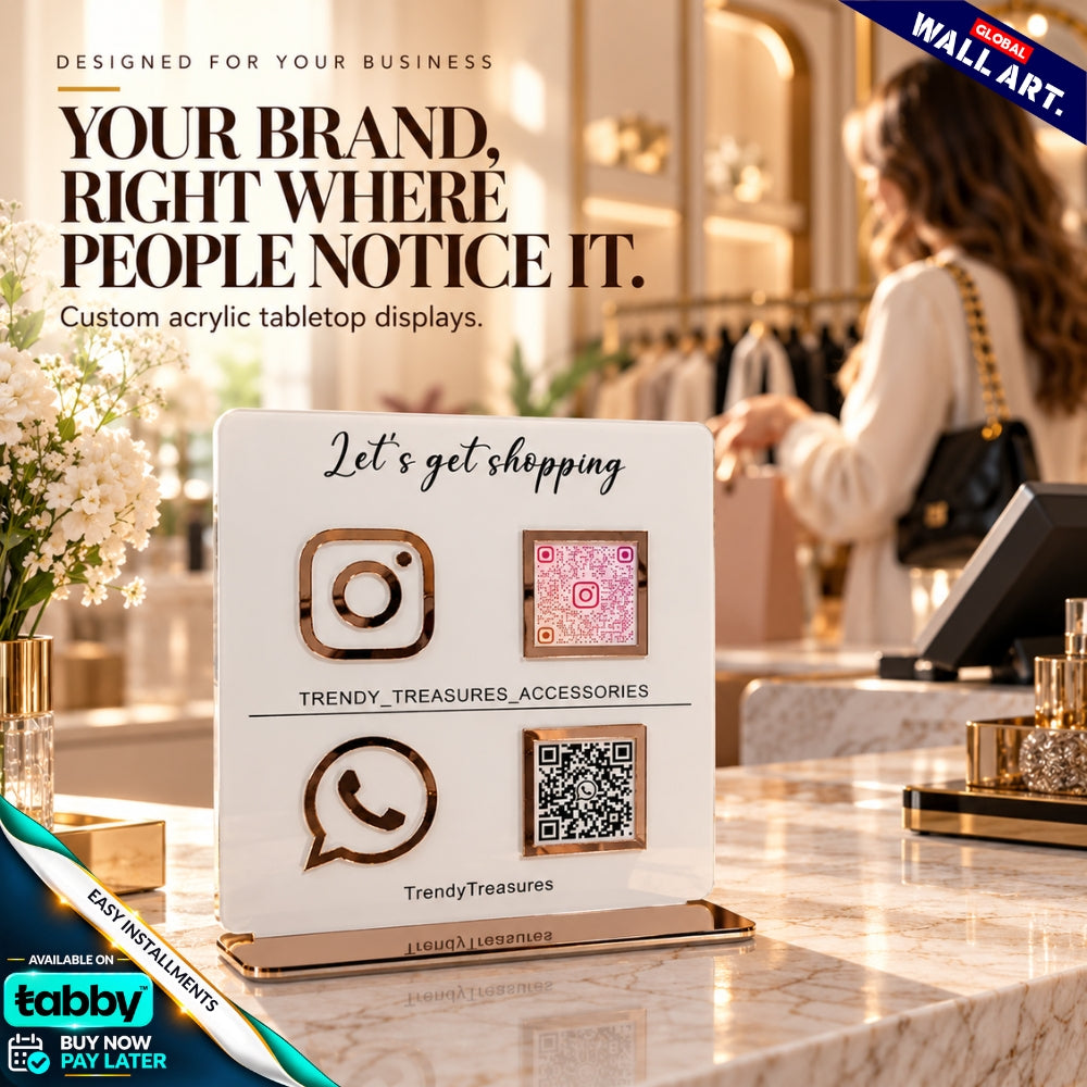Custom Square Acrylic QR Code Sign | Multi QR Social Media Display