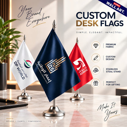 Custom Branded Table Flag with Premium Stainless Steal Stand | Corporate Desk Flag