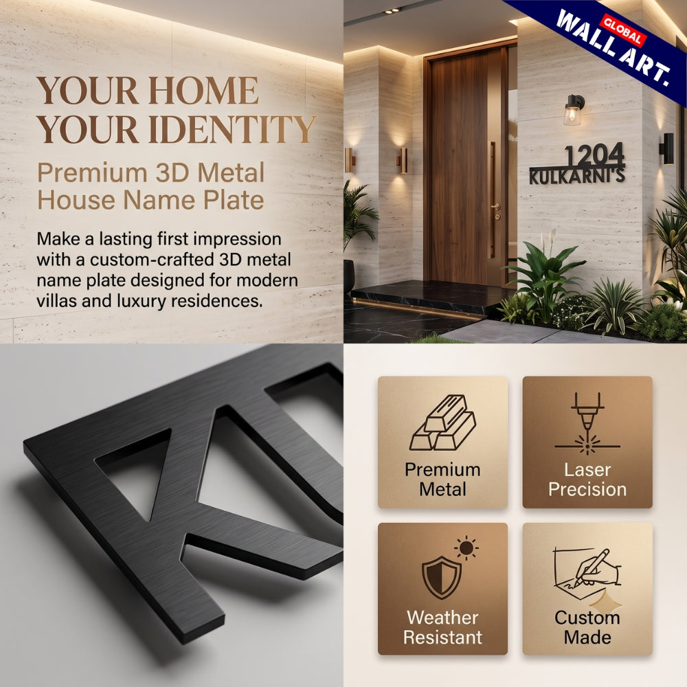 3D Modern Metal Name Plate with House Number