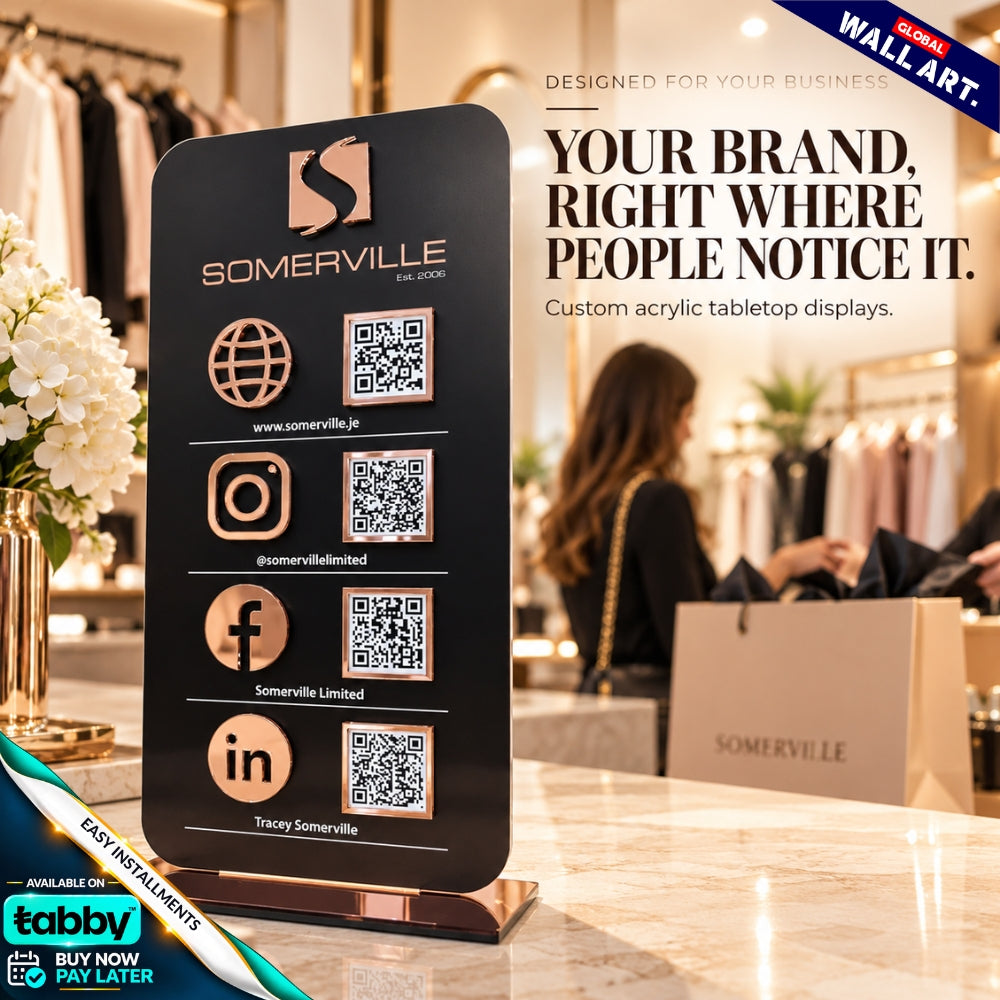 Custom Verticle Acrylic QR Code Sign | Multi QR Social Media Display