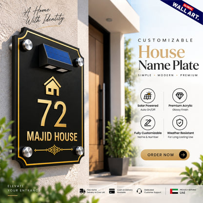 Custom Decorative Corner Acrylic House Name Plate with Solar LED Light - Global Wall Art
