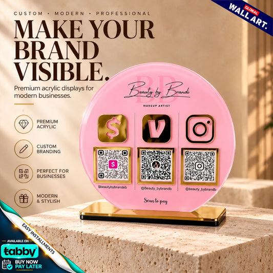 Custom Round Acrylic QR Code Sign | Multi QR Social Media Display Stand