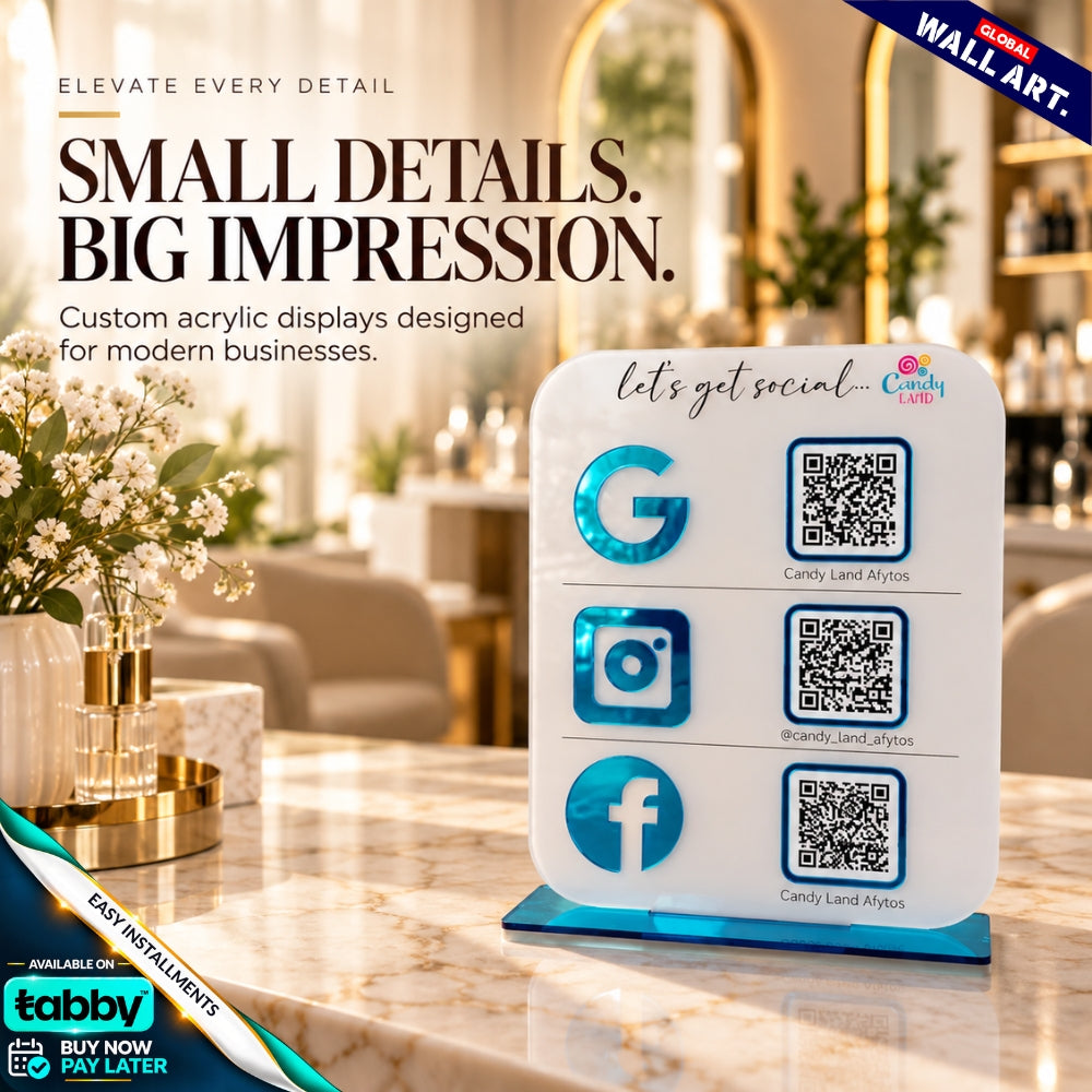 Custom Verticle Acrylic QR Code Sign | Multi QR Social Media Display