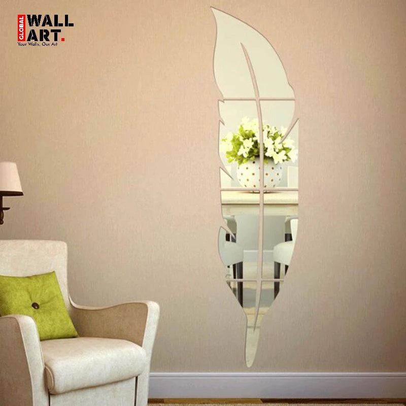 3D Leaf Acrylic Mirror Wall Decor Stickers
