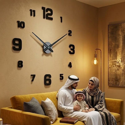 3D DIY Acrylic Black Wall Clock for Home & Office - Global Wall Art
