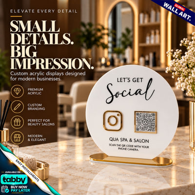 Custom Round Acrylic QR Code Sign | Multi QR Social Media Display Stand