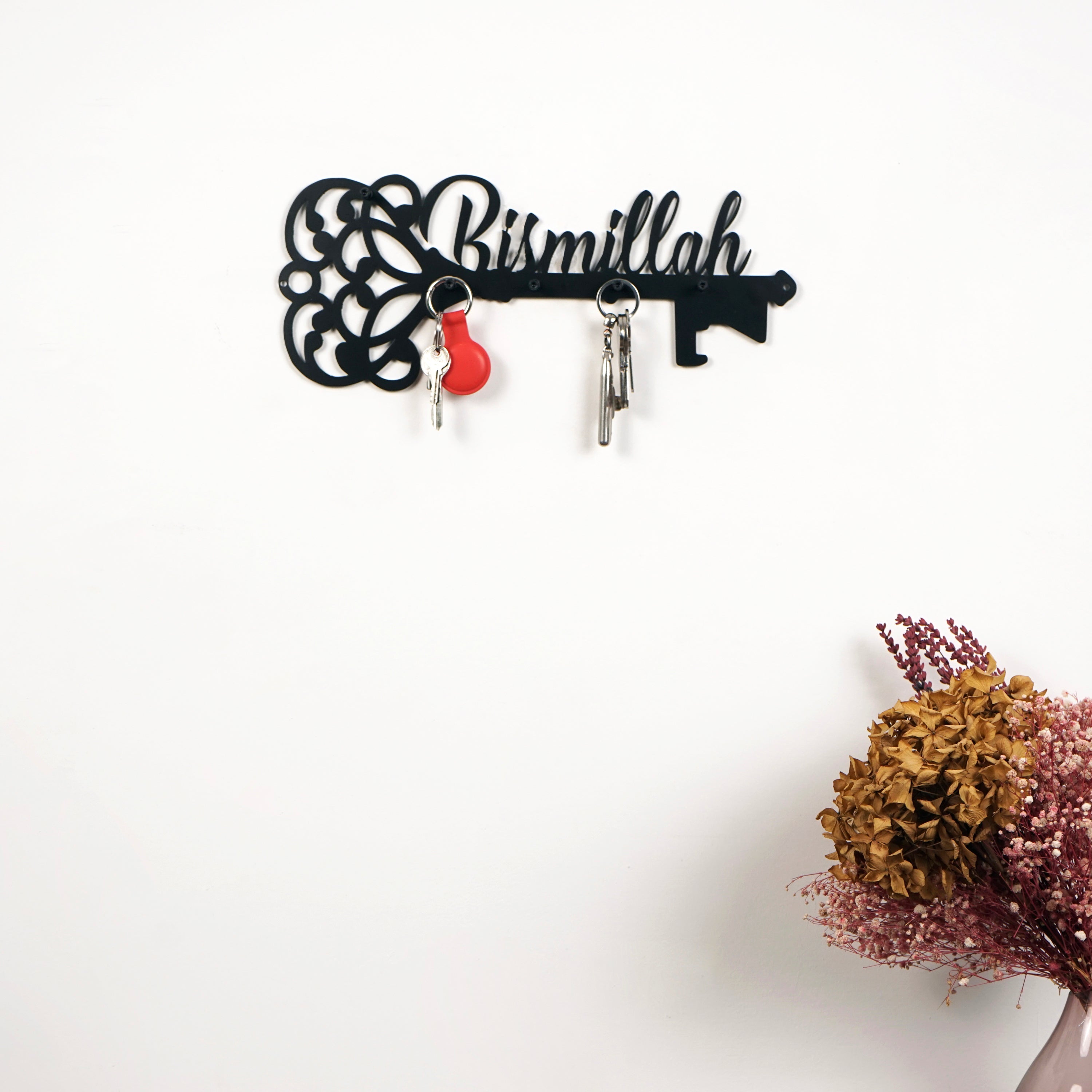 Bismillah Key Holder with Latin Calligraphy: Stylish Wall Art Decor - Global Wall Art
