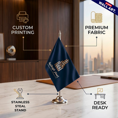 Custom Branded Table Flag with Premium Stainless Steal Stand | Corporate Desk Flag
