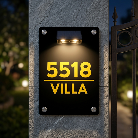 Customizable Acrylic House Name Plate with Solar Light