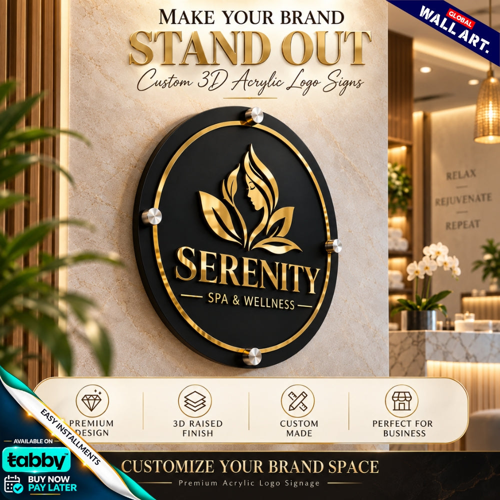 Custom Round Acrylic Business Logo Sign | 3D Gold Acrylic Wall Sign | Personalized Circular Logo Sign