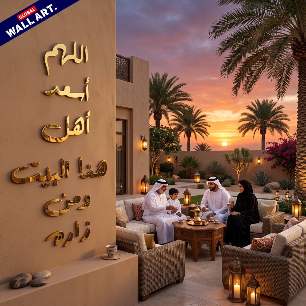 Dua for Home Blessing Golden Mirror Acrylic Wall Art - "اللهم أسعد أهل هذا البيت ومن زاره" Global Wall Art