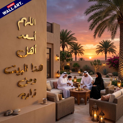 Dua for Home Blessing Golden Mirror Acrylic Wall Art - "اللهم أسعد أهل هذا البيت ومن زاره" Global Wall Art