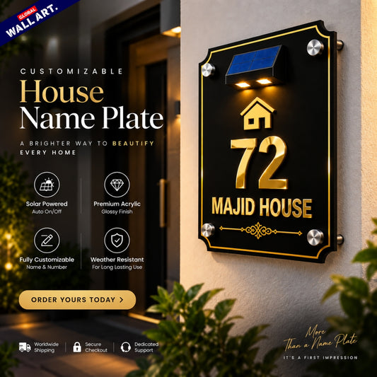 Custom Decorative Corner Acrylic House Name Plate with Solar LED Light - Global Wall Art