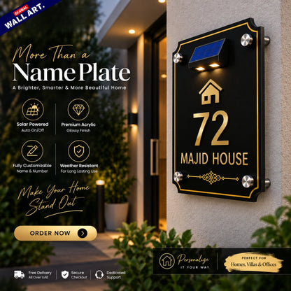 Custom Decorative Corner Acrylic House Name Plate with Solar LED Light - Global Wall Art