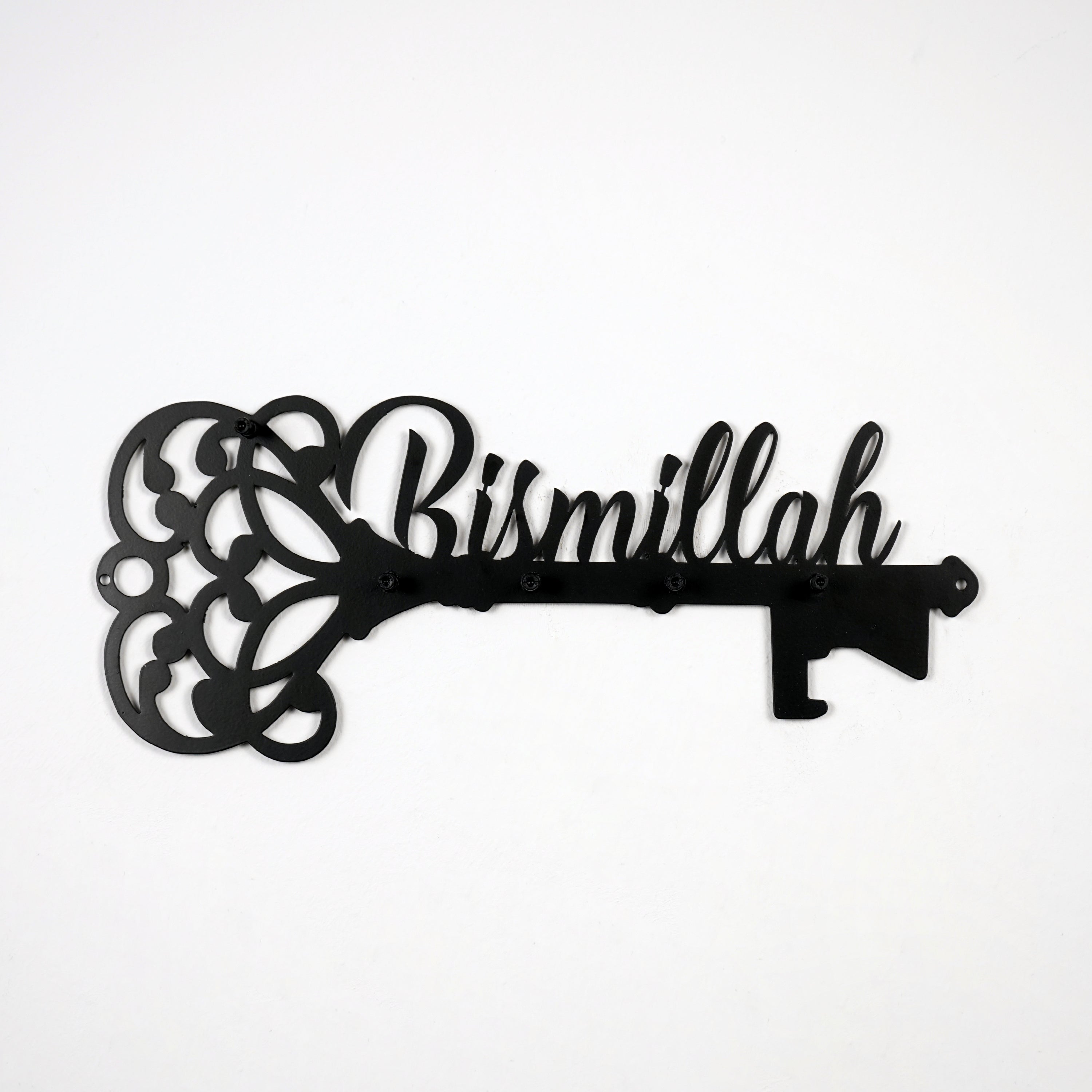 Bismillah Key Holder with Latin Calligraphy: Stylish Wall Art Decor - Global Wall Art