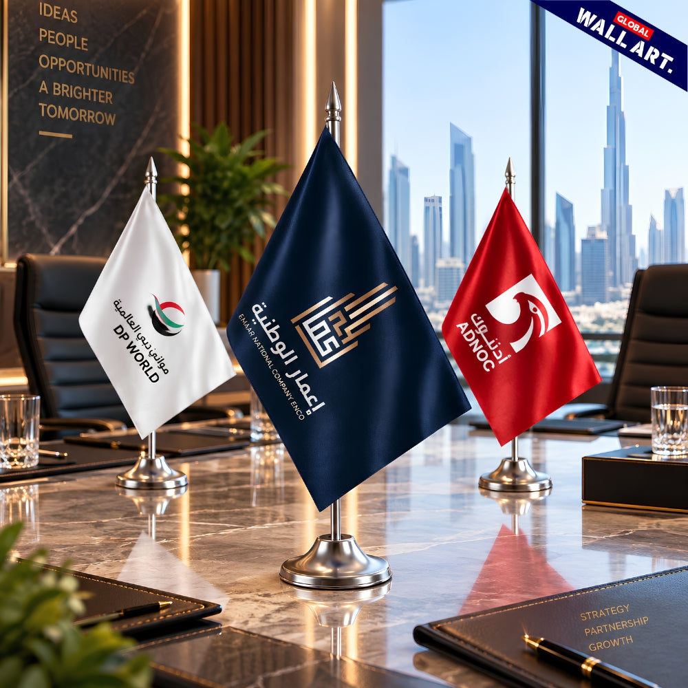 Custom Branded Table Flag with Premium Stainless Steal Stand | Corporate Desk Flag