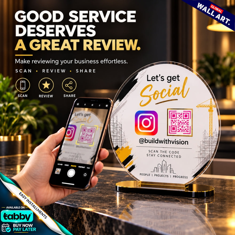 Custom Round Acrylic QR Code Sign | Multi QR Social Media Display Stand