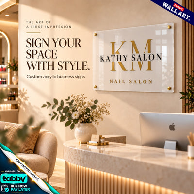 Custom Rectangular Acrylic Business Wall Sign with 3D Gold Lettering | Premium Logo & Reception Sign