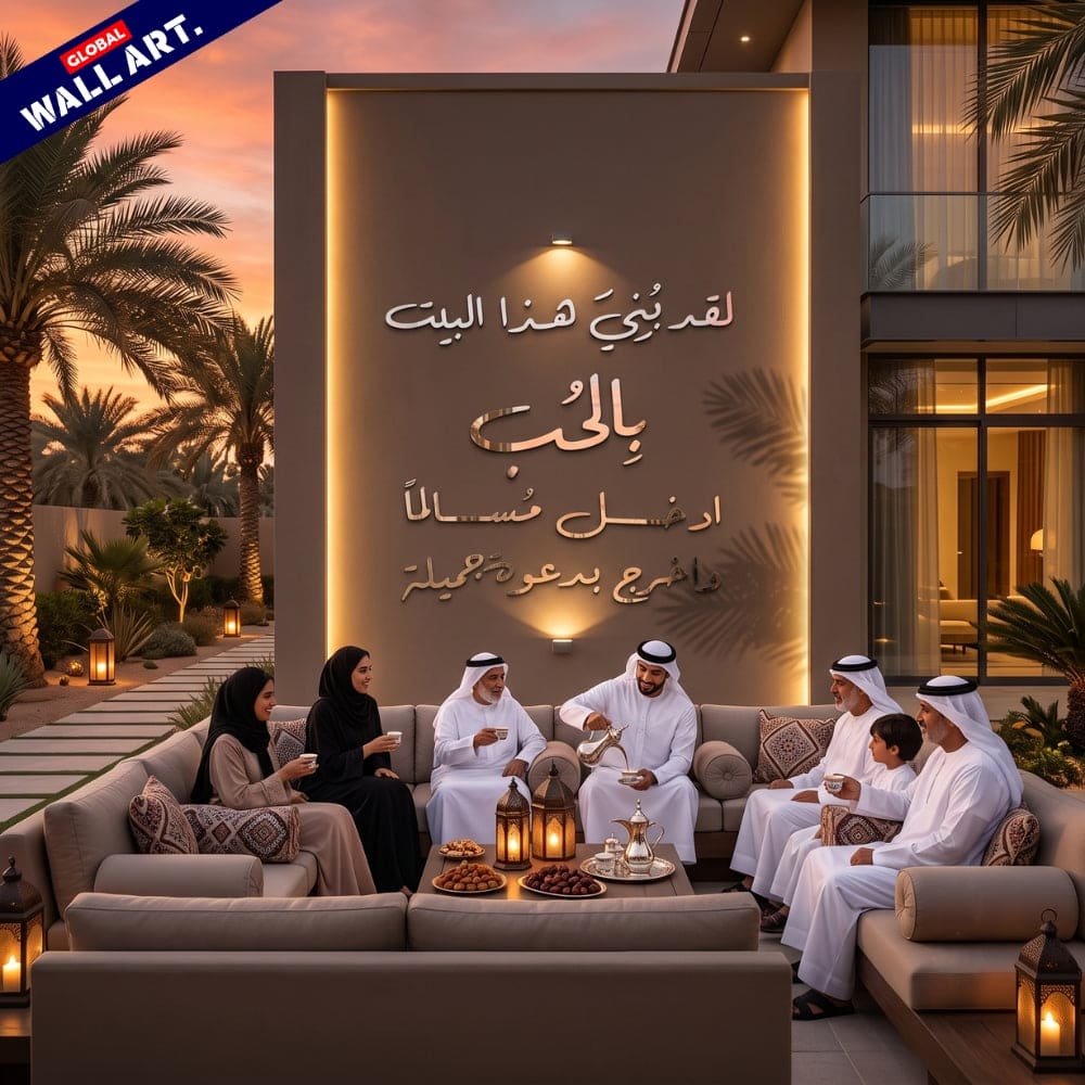 This House Was Built with Love" 3D Silver Acrylic Wall Art (لقد بني هذا البيت بالحب) Global Wall Art