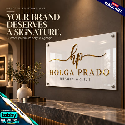 Custom Rectangular Acrylic Business Wall Sign with 3D Gold Lettering | Premium Logo & Reception Sign