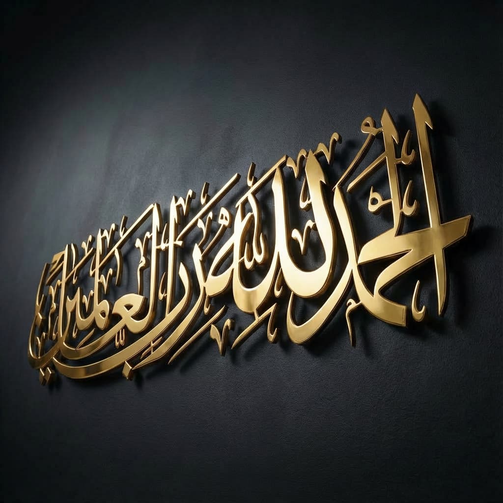 Alhamdulillah Rabbil Alamin 3D Golden Metal Calligraphy Wall Art - Multicolor - Global Wall Art