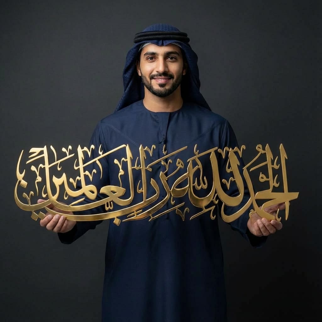 Alhamdulillah Rabbil Alamin 3D Golden Metal Calligraphy Wall Art - Multicolor - Global Wall Art
