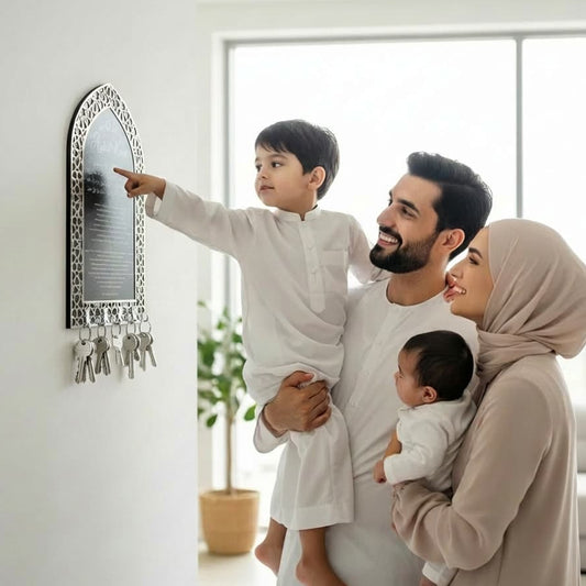 Ayat ul Kursi Acrylic Black & Silver Key Holder with Mihrab Design Muslim Wall Decor - Global Wall  (1)