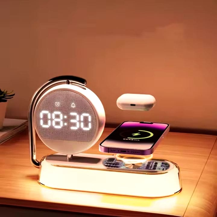 Multifunctional LED Desktop 15W 3 in 1 Wireless Charger + Alarm Clock + Night Lamp