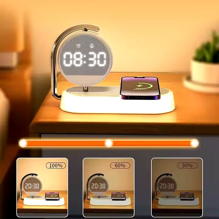 Multifunctional LED Desktop 15W 3 in 1 Wireless Charger + Alarm Clock + Night Lamp