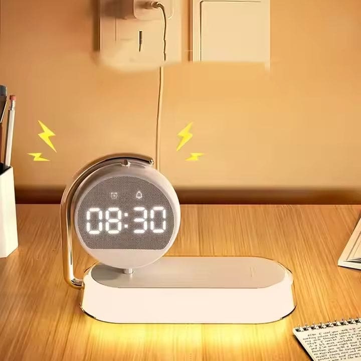 Multifunctional LED Desktop 15W 3 in 1 Wireless Charger + Alarm Clock + Night Lamp